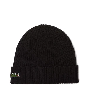 Lacoste Mens Beanie Black Winter Woolen Hat With Logo - Picture 1 of 6