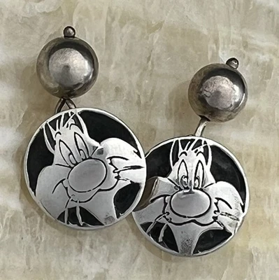 Gemelos de plata de ley .925 marca oficial WB Sylvester J Pussycat Sr 12 gr Foto 1 de 4