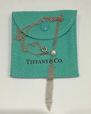 Tiffany & Co. Elsa Peretti Pearl Mesh Tassel Pendant in Sterling Silver 16" - image 1 of 4