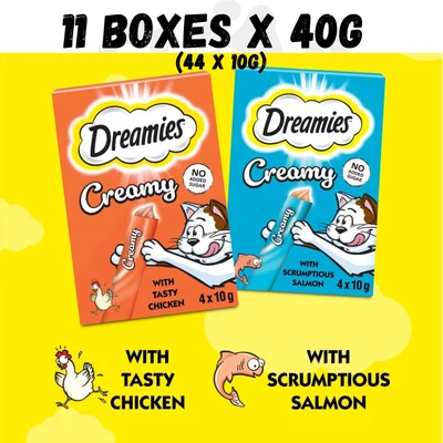 Dreamies Creamy Adult Cat & Kitten Treats with CHICKEN / SALMON 11 x 40G (44 - Image 1 of 3