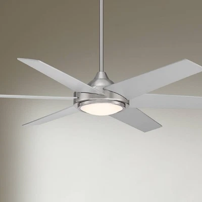 56" Estate Modern Indoor Outdoor Ceiling Fan Dimmable LED Light Remote Nickel - Image 1 of 4