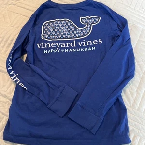 Kids Vineyard Vines Hanukkah Whale Small 8/10 Blue Long Sleeve Menorah Chanukah - Picture 1 of 4