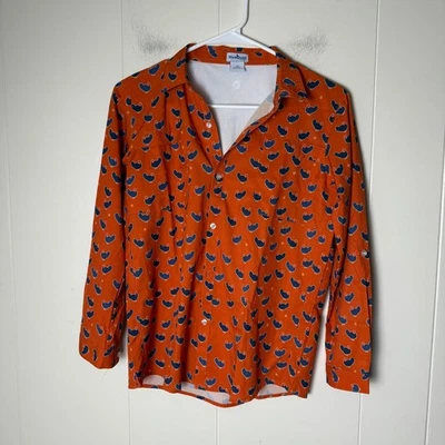 Blue Quail Button Down Shirt Orange Turkey Print Long Sleeve UPF 50+ Kids - Image 1 of 4