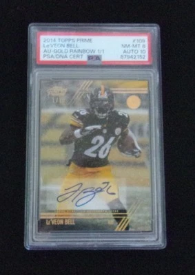 2014 TOPPS PRIME LE'VEON BELL AUTOGRAPH GOLD RAINBOW #1/1 PSA - Image 1 of 2
