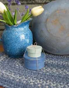 Two Very Small Papier Mache Boxes Blue & Green Milk Paint 4 Sets Available - Picture 1 of 10