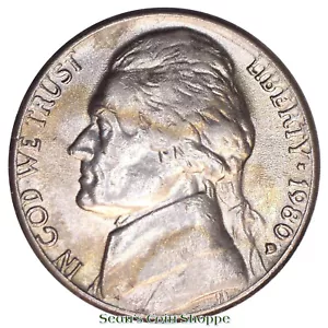 1980 D Jefferson Nickel 5C Uncirculated BU Gold Toning Denver Nickle Ships Free! - Picture 1 of 2