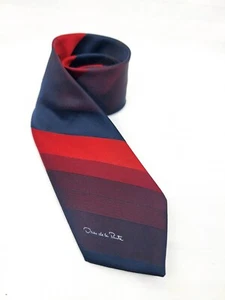 Vintage Oscar de la Renta Rep Stripe Red Blue Ombre Logo Necktie - Picture 1 of 5