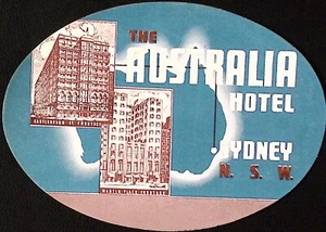 Etiqueta de equipaje vintage con vista exterior The Australia Hotel Sydney NSW 5,75" W - Imagen 1 de 2