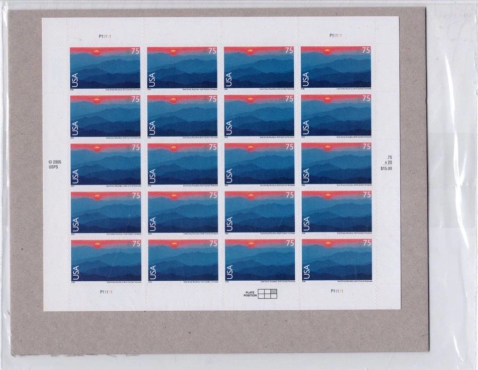 Hoja de 20 estampillas de correo aéreo Scott #c140 Great Smoky Mountains - selladas Foto 1 de 3