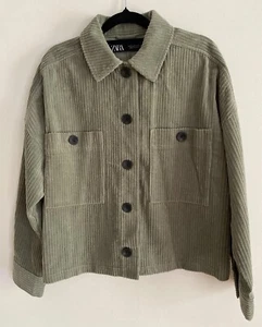 NWOTS ZARA Womens Corduroy Collared Long Sleeved Jacket Olive Green Pockets S - Picture 1 of 6