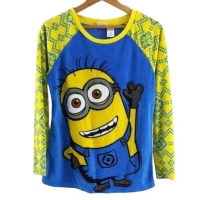 Top de pijama de lana Despicable Me Minion azul pequeño ondulando manga larga Kevin Foto 1 de 4
