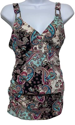 Love Your Assets Spanx Tankini Top Size M Multicolor Paisley Print Ruched Sides - Image 1 of 4