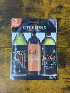 5 Bottle Labels Halloween Party Wine Champagne Witch Witches - Picture 1 of 2
