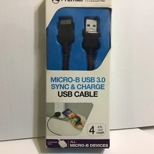 Micro-B USB 3.0 SYNC & Charge USB CABLE 4 Ft. Samsung Galaxy Compatible - Picture 1 of 4