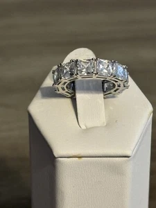 Italo Jewelry Ring Size 4. Eternity Band. Sterling Silver And Created Sapphire - Picture 1 of 4