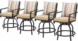 Outdoor Swivel Bistro Chairs Patio Metal Furniture Height Bar Stool with Cushion - Picture 1 of 6
