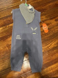 Wonder Nation Baby Boys 6-9 mo Blue Some Bunny Loves You Romper & Bib Set NWT - Picture 1 of 5