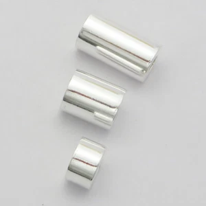 925 Sterling Silver Shiny Plain Cylinder Tube Bead Large Hole Bracelet Spacer - Picture 1 of 5