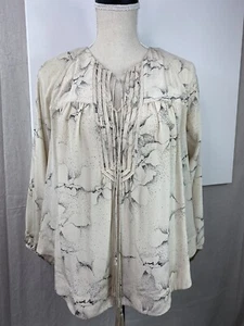 Rebecca Taylor Small (4) Tan Champagne Black Silk Floral Tassel Peasant Top - Picture 1 of 9