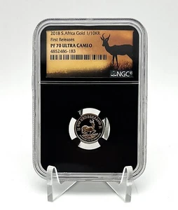 South Africa 2018 KRUGERRAND First Releases 1/10 Gold Coin NGC PF70 SA MINT - Picture 1 of 5