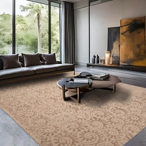 Hand Woven Wool & Silk Aubusson Savonnerie Floral Area Rug Tan 9'2'' x 11'10'' - Picture 1 of 10