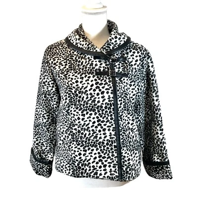 RUBY RD Jacket Coat Blazer Black White Animal Print Buckle Leather Trim 6 Small - Image 1 of 4