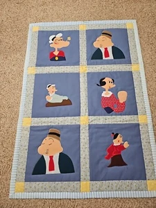 NEW Popeye Quilt Homemade Blanket Handmade 32" X 46" Olive Oyl Swee'Pea Wimpy - Picture 1 of 17