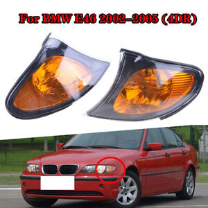FOR BMW 2002-2005 E46 3-SERIES Sedan Corner Turn Signal Lights Yellow Lens- L&R