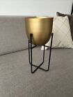 Gold Metal Plant Pot With Black Tall Stand 30cm