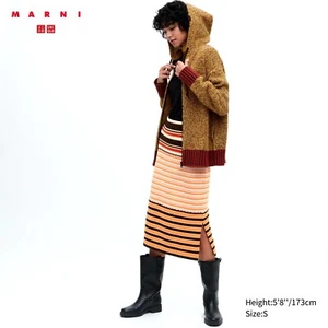 Uniqlo Marni Ladies M Skirt Wool Merino Blend Striped Bright Retro Warm Stretch - Picture 1 of 6