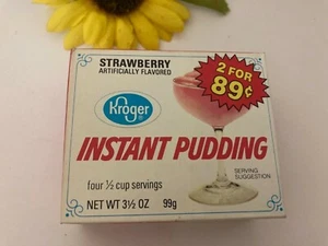 VTG 1980’S KROGER INSTANT PUDDING Strawberry Flavor Full Box NOS Dessert Prop  - Picture 1 of 12