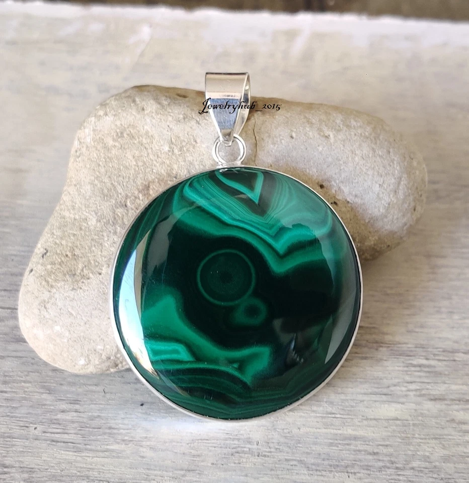 Round Gemstone Malachite Pendant 925 Sterling Silver Neck Jewelry MO5261 - Image 1 of 4