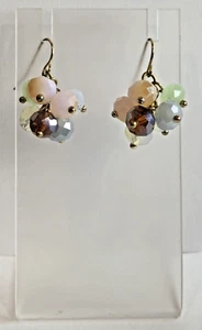 Vintage Dangle Beaded Iridescent Cluster Gold Tone Hook Costume Fashion Earrings - Picture 1 of 6