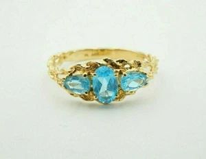 14k Yellow Gold Aquamarine Ring Size 7.75 - Picture 1 of 12