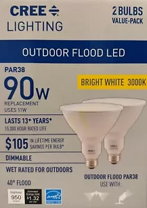 2 CREE 90-WATT PAR38 Bright White Weatherproof LED Flood Lights - 950 Lumens - Picture 1 of 1