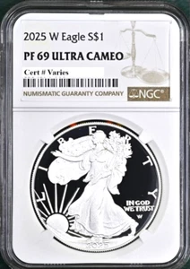 Águila De Plata W Prueba 2025 NGC PF 69 UC Etiqueta Marrón - Imagen 1 de 2