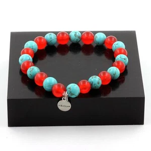 Steine Und Minéraux. Armband Perlen Türkis + Chalcedon Rot 8 Mm. Gemacht - Bild 1 von 6