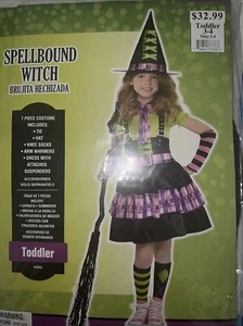 Spellbound Witch Halloween Costume Child Toddler 3-4, 7 PCs: Dress, Hat, Socks - Picture 1 of 8
