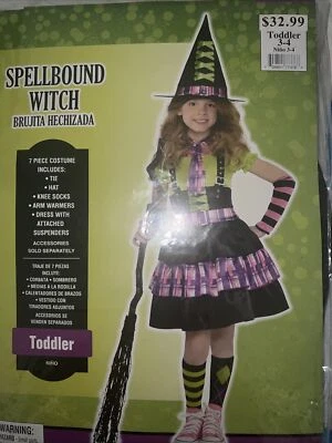 Spellbound Witch Halloween Costume Child Toddler 3-4, 7 PCs:  Dress, Hat, Socks - Image 1 of 4