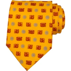 VTG OLIMPO Mens Yellow Silk Tie Classic 3.75 Designer Print Dress Necktie SPAIN - Picture 1 of 6