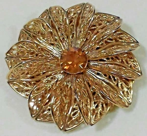 Broche de colección LIESA EE. UU. con clip para bufanda flor en tono dorado con vidrio topacio estrás - Imagen 1 de 4