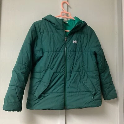 Chaqueta Ligera REI Co-Op Puffer Jóvenes Niños Talla M/10-12 Verde Con Capucha Completa Foto 1 de 4