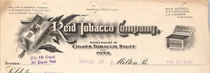 1919 REID TOBACCO CO TRUE BLUE CIGARS TOBACCO SNUFF PIPES BILLHEAD MILTON PA CV6 - Picture 1 of 2