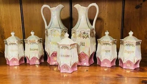 Antique Germany Lusterware Pink Gold Canister Spice Set EUC! - Picture 1 of 10