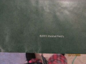 13 MARSHALL FIELD'S Large GREEN PAPER W HANDLE SHOPPING BAG w/CLOCK NAME & LOGO