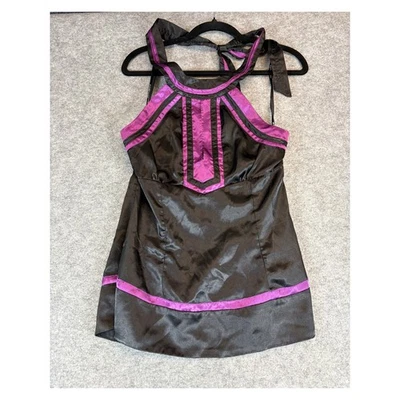 Top halter vintage Y2K Rampage satinado para mujer mediano negro púrpura babydoll boho  Foto 1 de 4