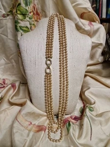 Collana perle Bigiotteria Tre fili, Chiusura Strass Lung. Cm. 75 vintage (V3) ^ - Picture 1 of 7