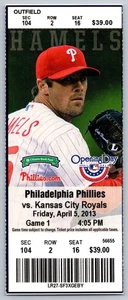 4/5/2013 Kansas City Royals @ Philadelphia Phillies MLB Home Opener Ticket Stub - Picture 1 of 2