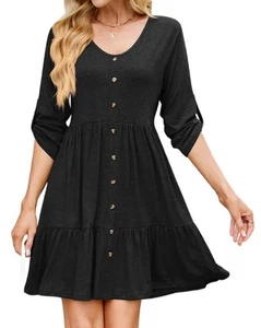 Women 2025 Casual Button Down Summer Fall Dresses Half Sleeve Crew Neck1056 - Picture 1 of 33