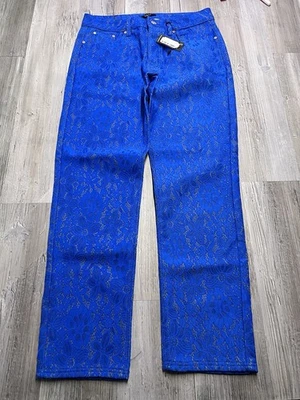 Boohoo Man Denim Jeans Size 32 Blue Lace Overlay Straight Size 32 Button Fly NWT - Image 1 of 4